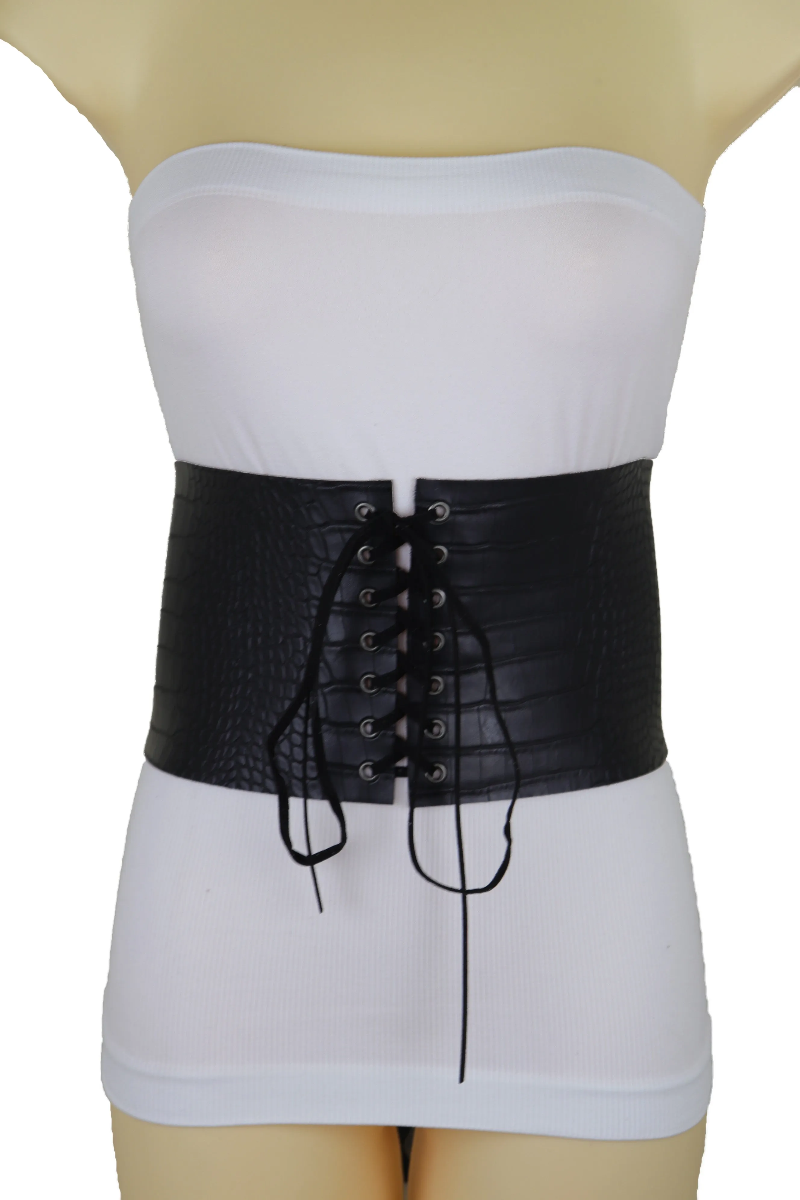 Wide Black Corset Western Fashion Belt Faux Crocodile Leather M