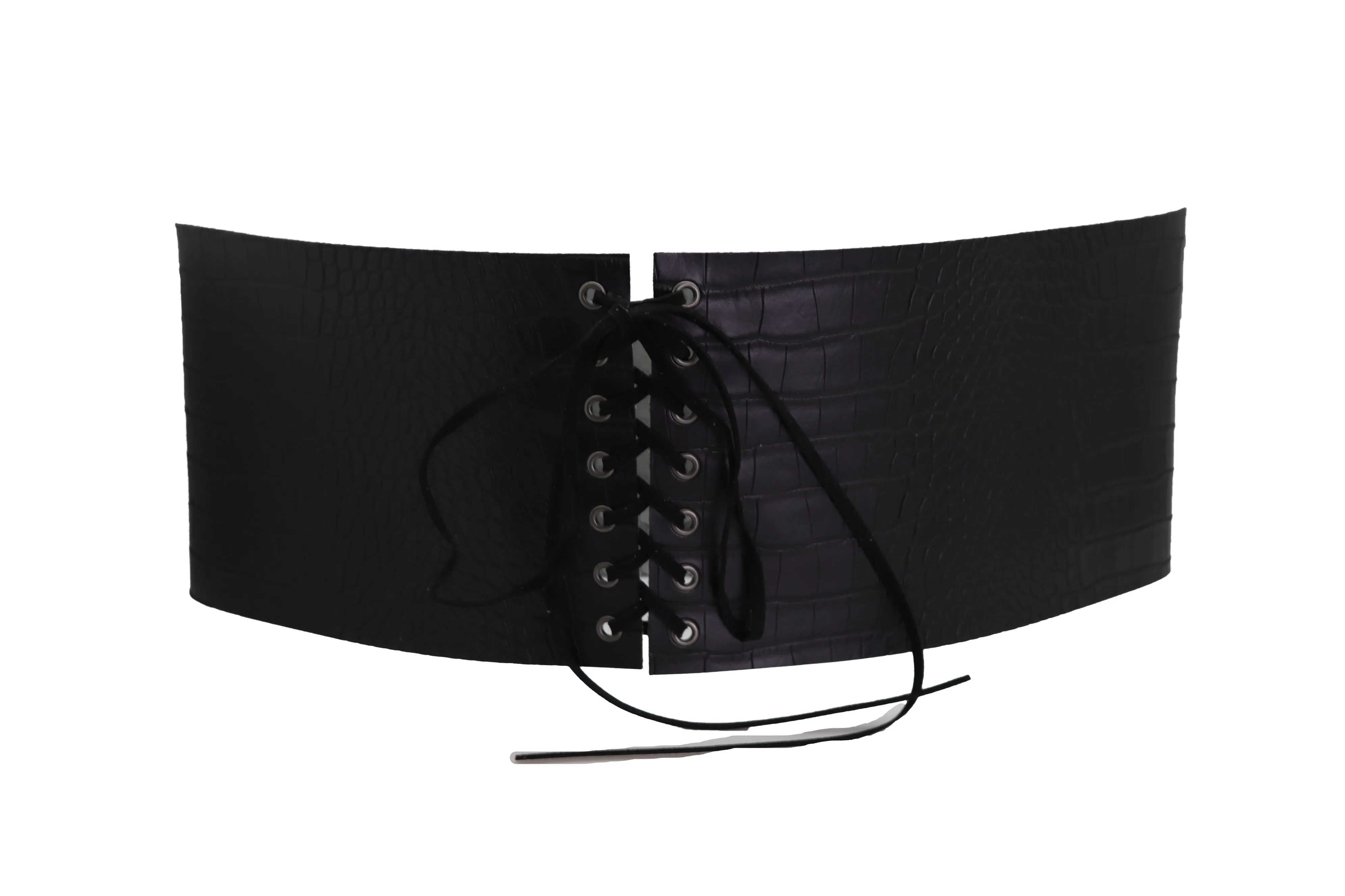 Wide Black Corset Western Fashion Belt Faux Crocodile Leather M
