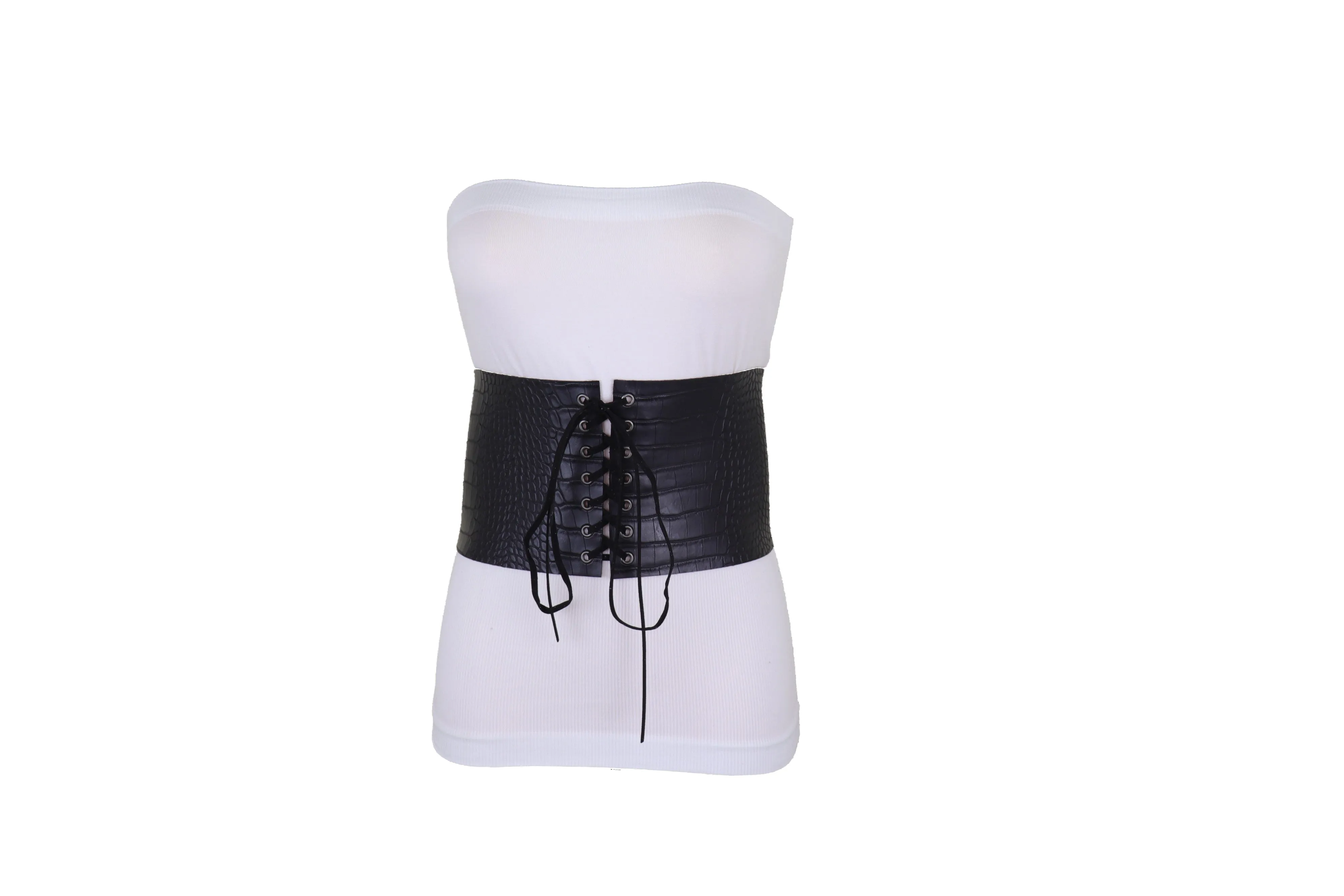 Wide Black Corset Western Fashion Belt Faux Crocodile Leather M