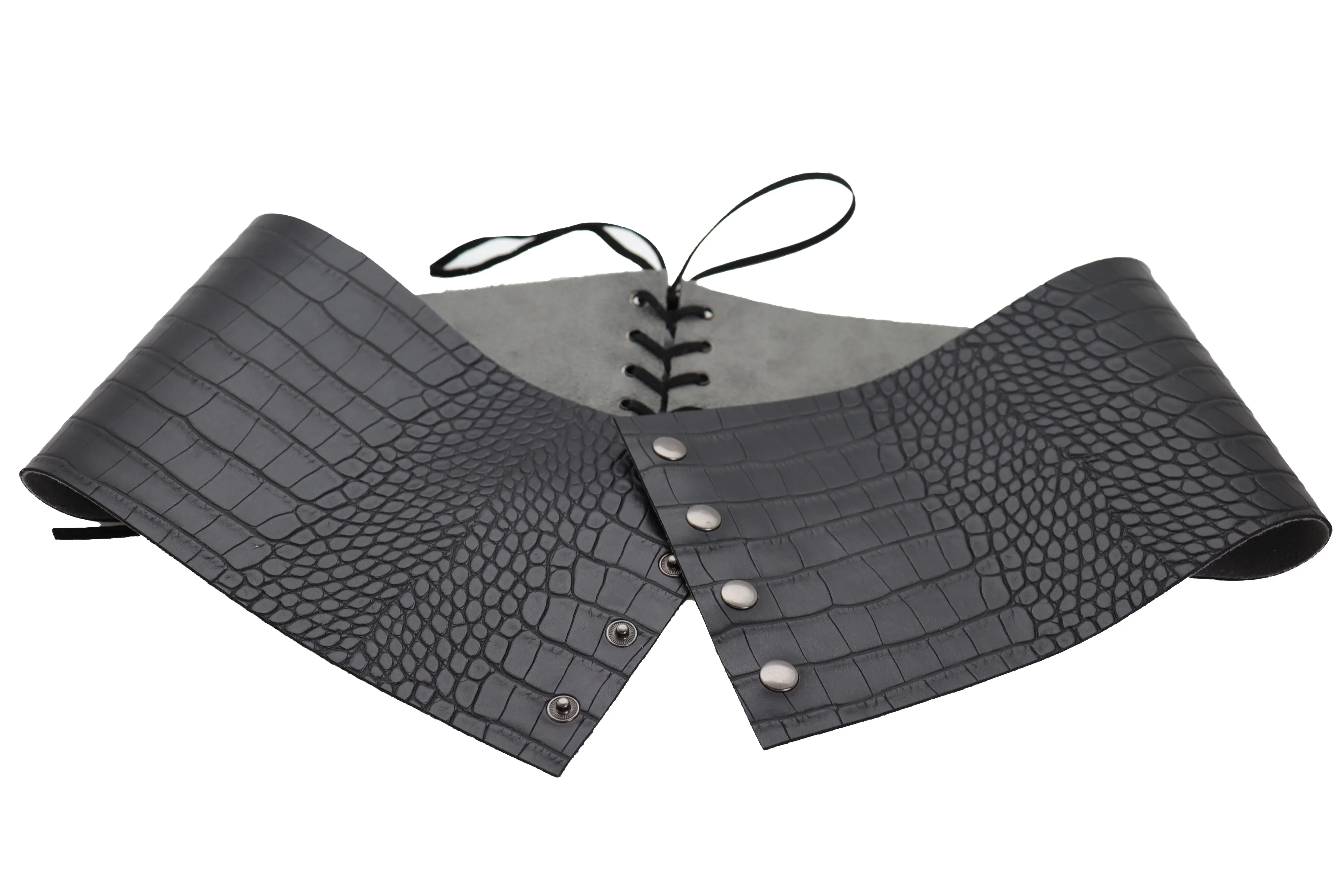 Wide Black Corset Western Fashion Belt Faux Crocodile Leather M