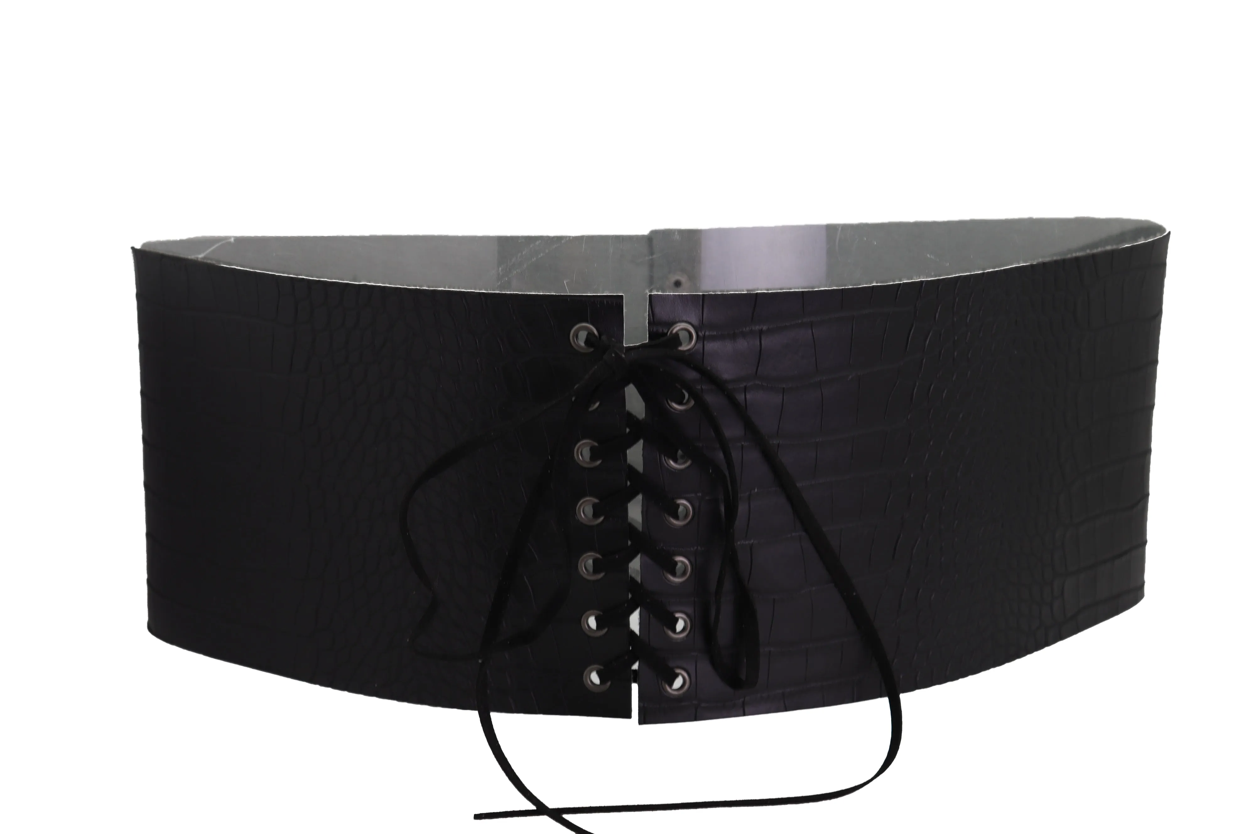 Wide Black Corset Western Fashion Belt Faux Crocodile Leather M