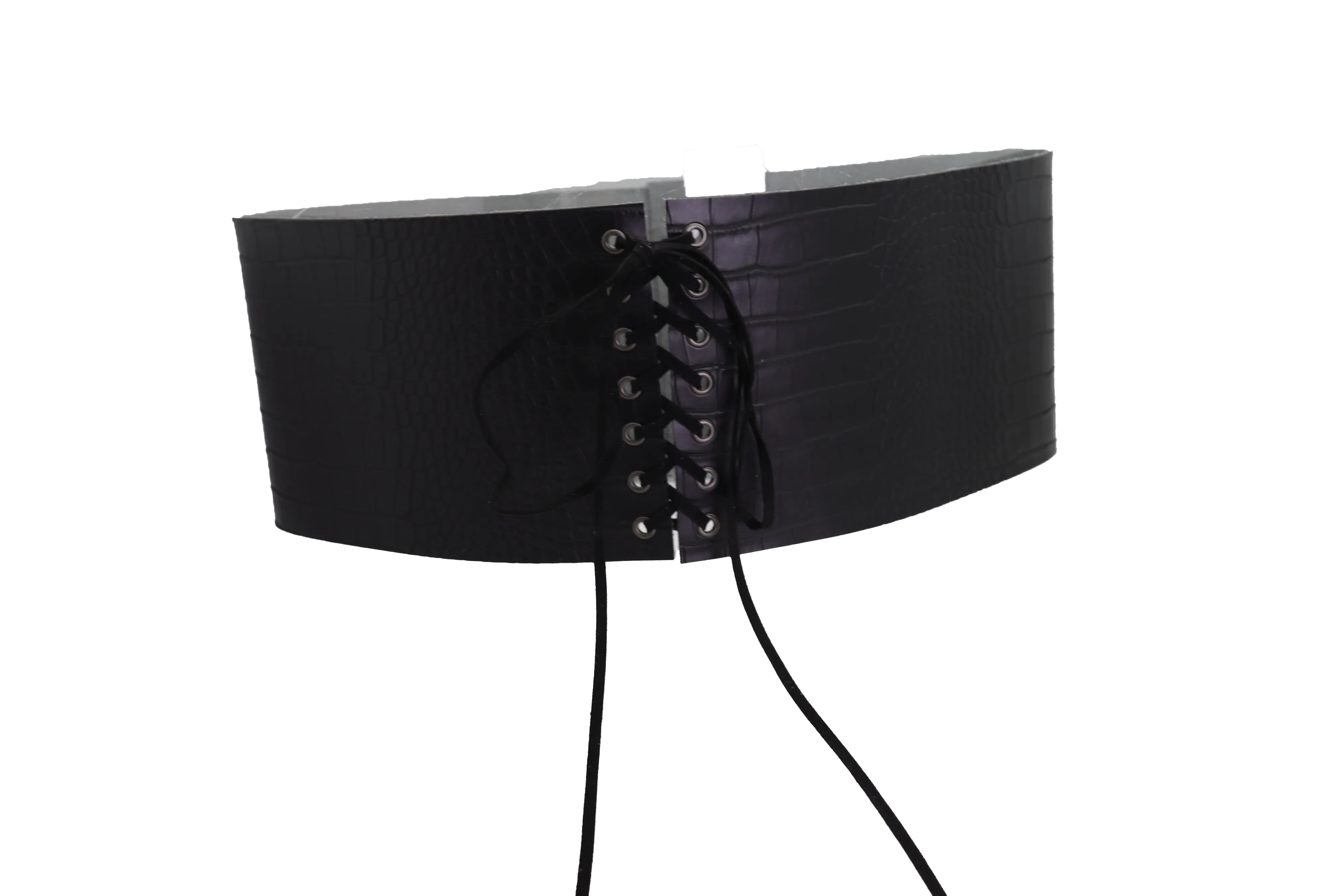 Wide Black Corset Western Fashion Belt Faux Crocodile Leather M