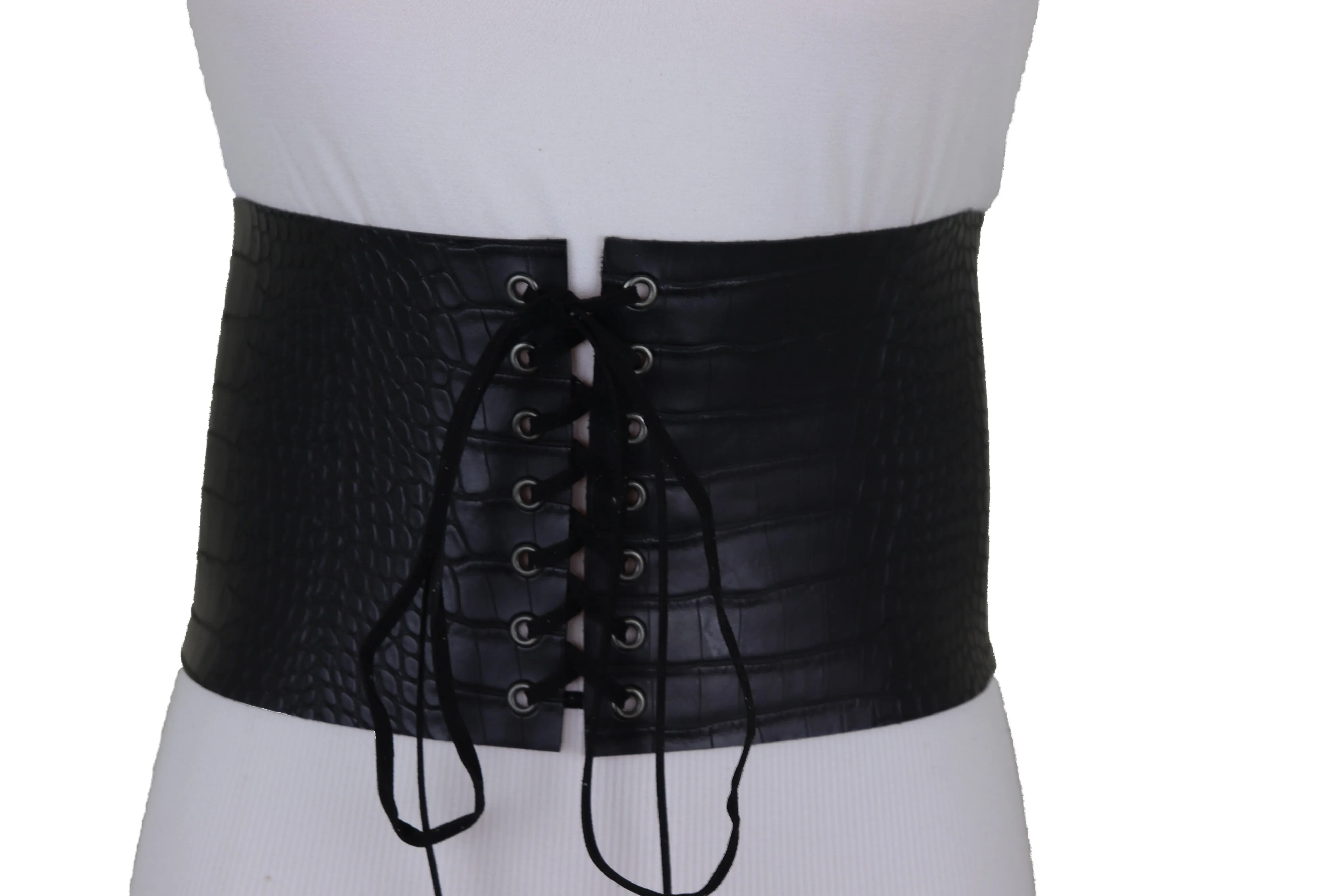 Wide Black Corset Western Fashion Belt Faux Crocodile Leather M