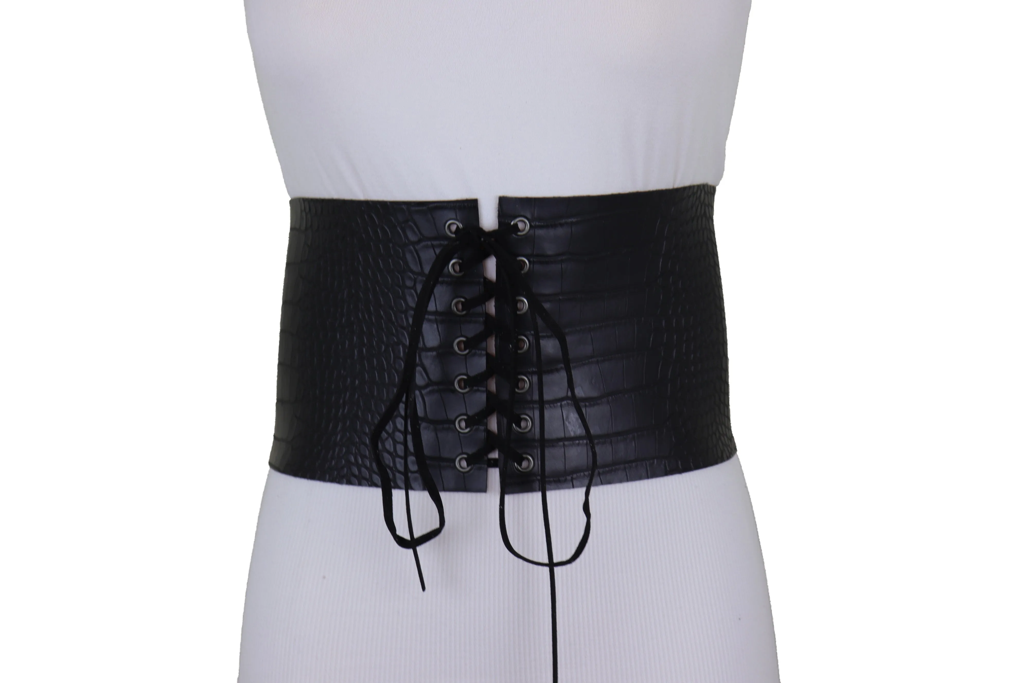 Wide Black Corset Western Fashion Belt Faux Crocodile Leather M
