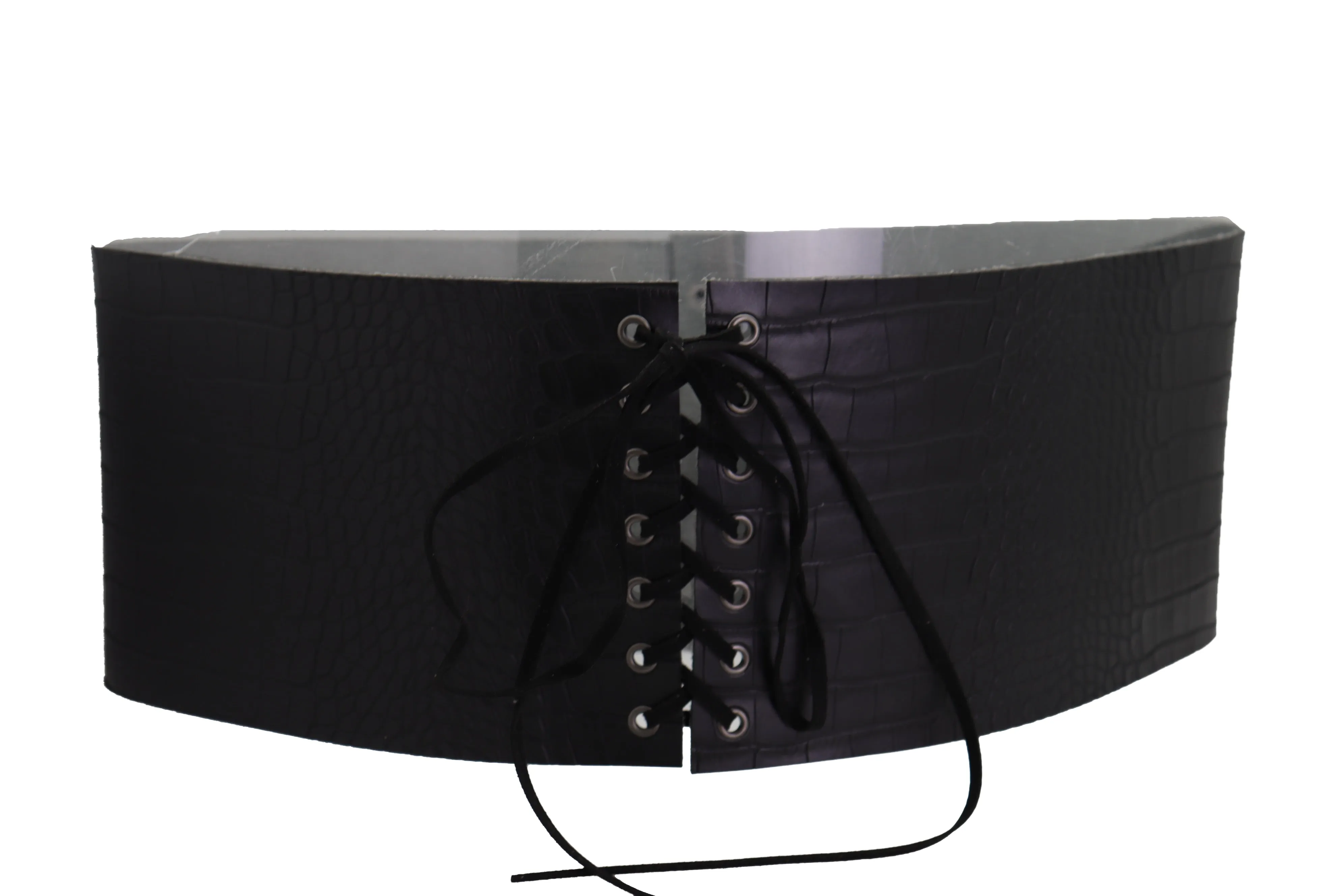 Wide Black Corset Western Fashion Belt Faux Crocodile Leather M