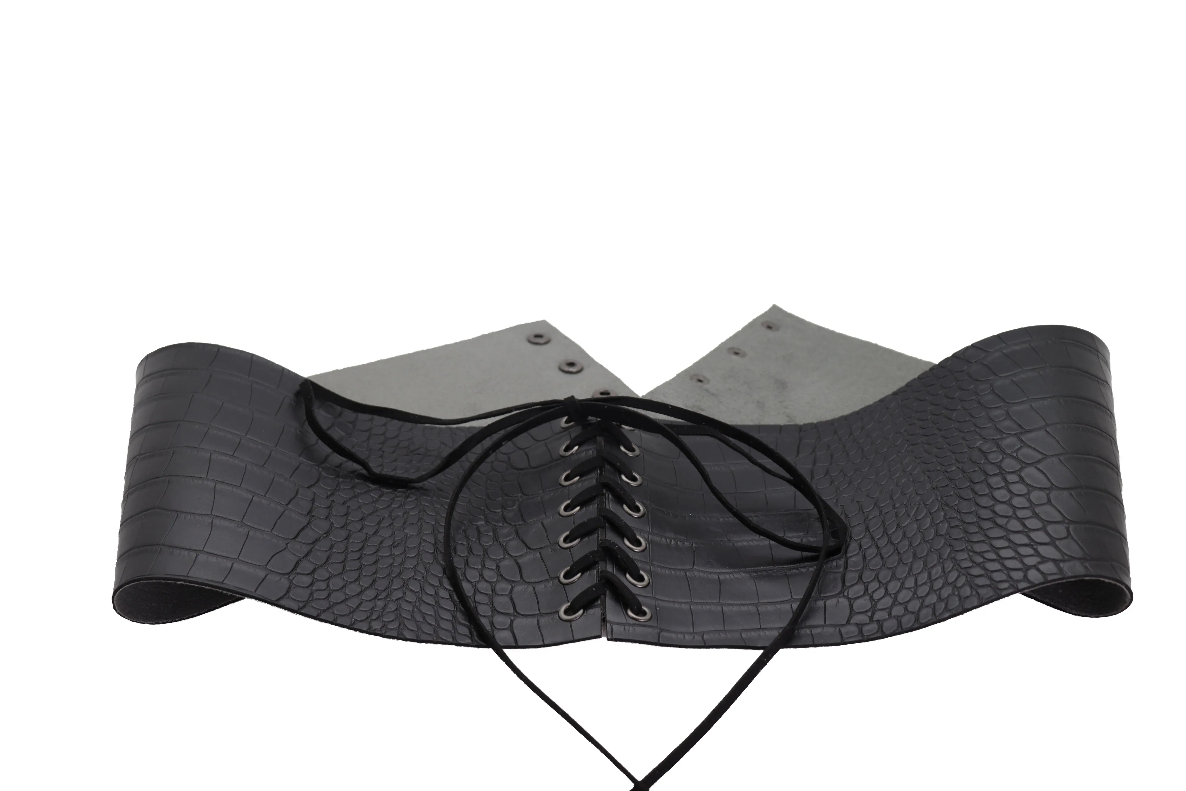 Wide Black Corset Western Fashion Belt Faux Crocodile Leather M