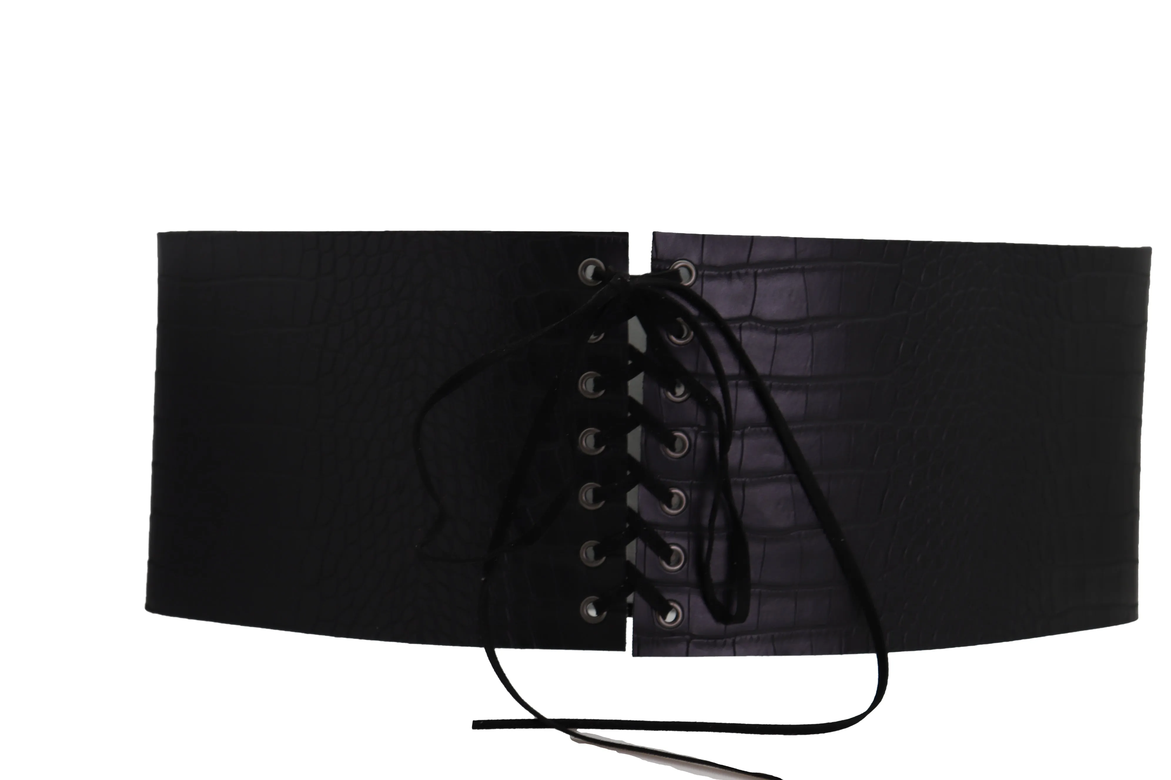 Wide Black Corset Western Fashion Belt Faux Crocodile Leather M