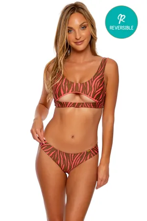 WILD LOVE - Open Front Bralette & Seamless Wavy Ruched Back Bottom • Coral