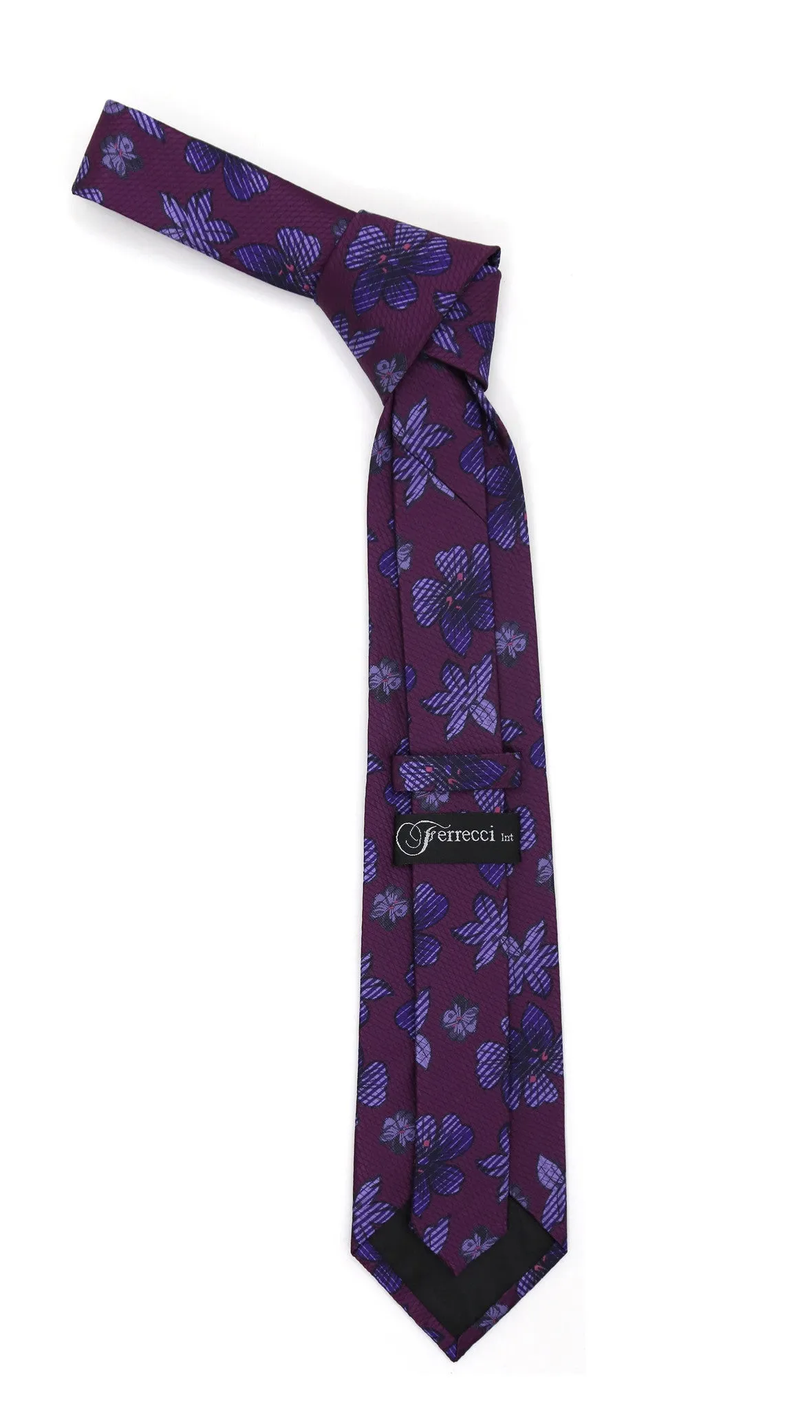 Wine Purple Floral Necktie with Handkerchief Set