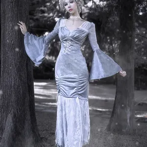 Winter Gothic Vintage Long Sleeve Slim Fishtail Dress