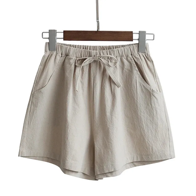 Women Cotton Linen Shorts High Waist Shorts Short Pants Women Fashion Casual Sports Shorts Female