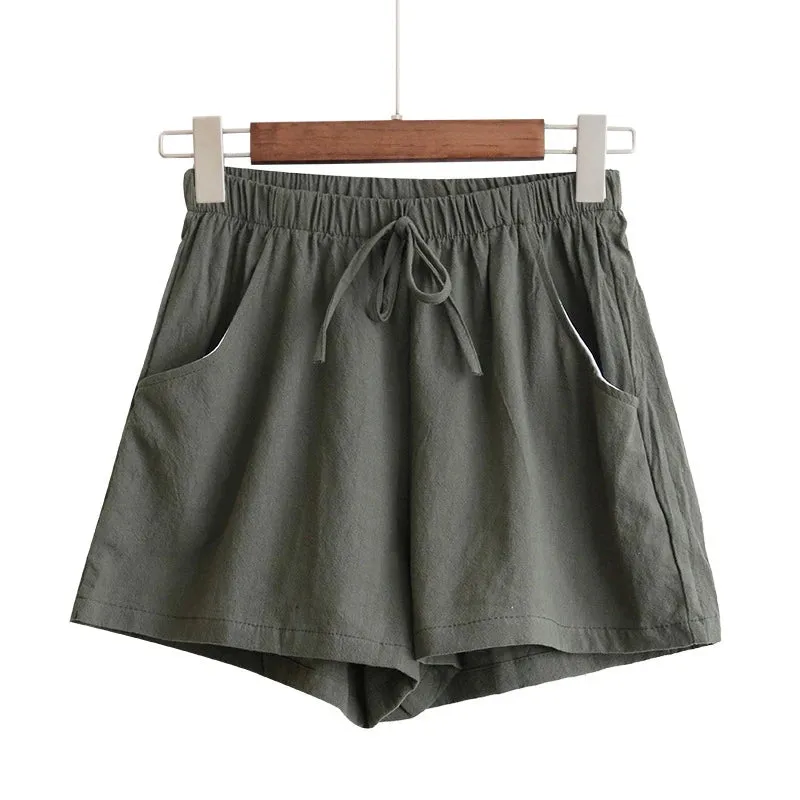 Women Cotton Linen Shorts High Waist Shorts Short Pants Women Fashion Casual Sports Shorts Female