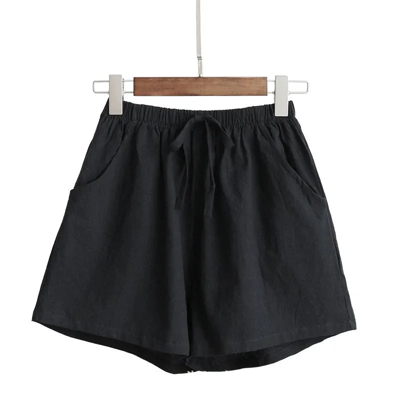 Women Cotton Linen Shorts High Waist Shorts Short Pants Women Fashion Casual Sports Shorts Female