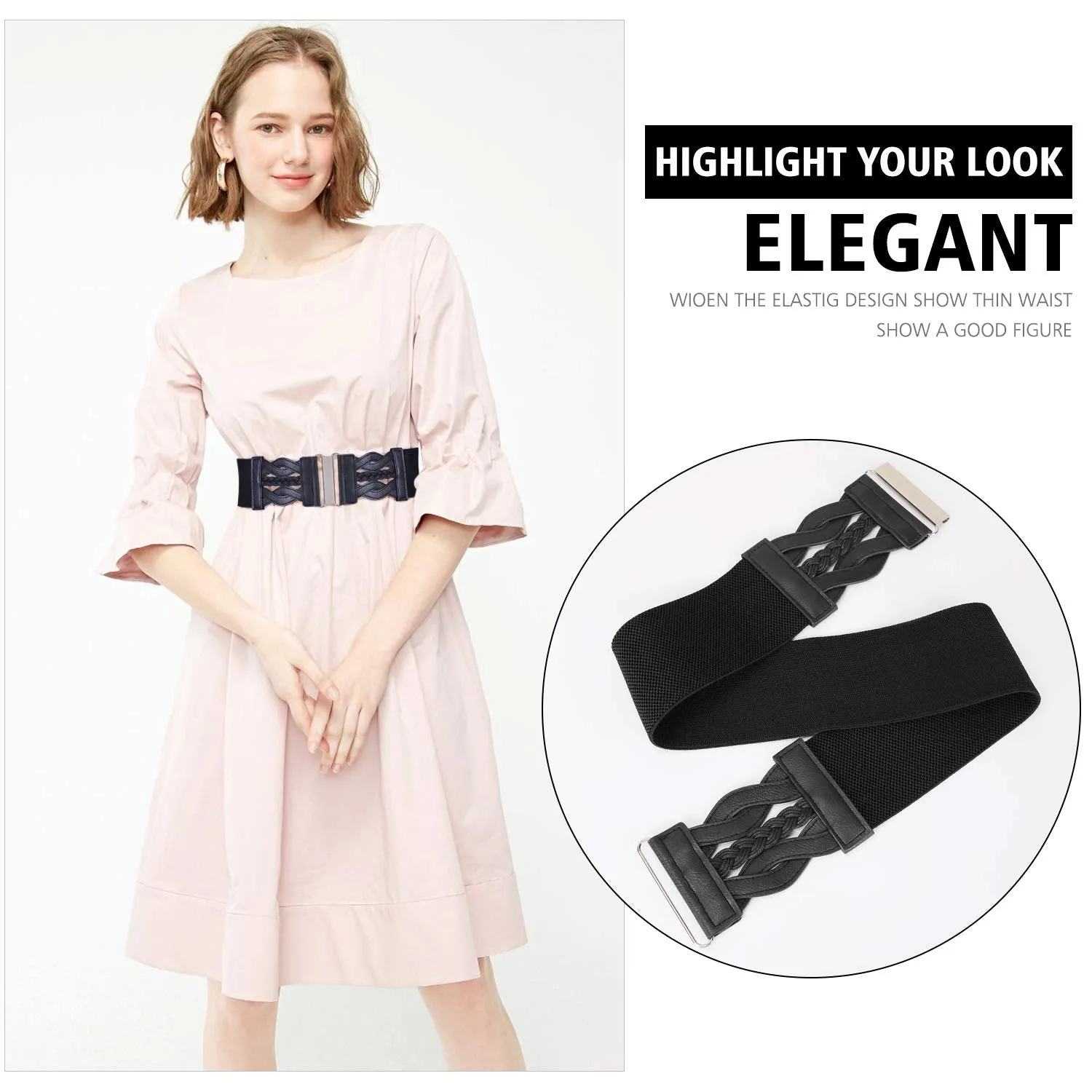 Women Elastic Stretchy Retro Wide Waist Cinch Belt 50s Vintage Ladies Dress Plus Size Belt By JASGOOD