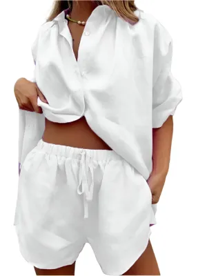 Women Short Sleeve Cotton Linen Set