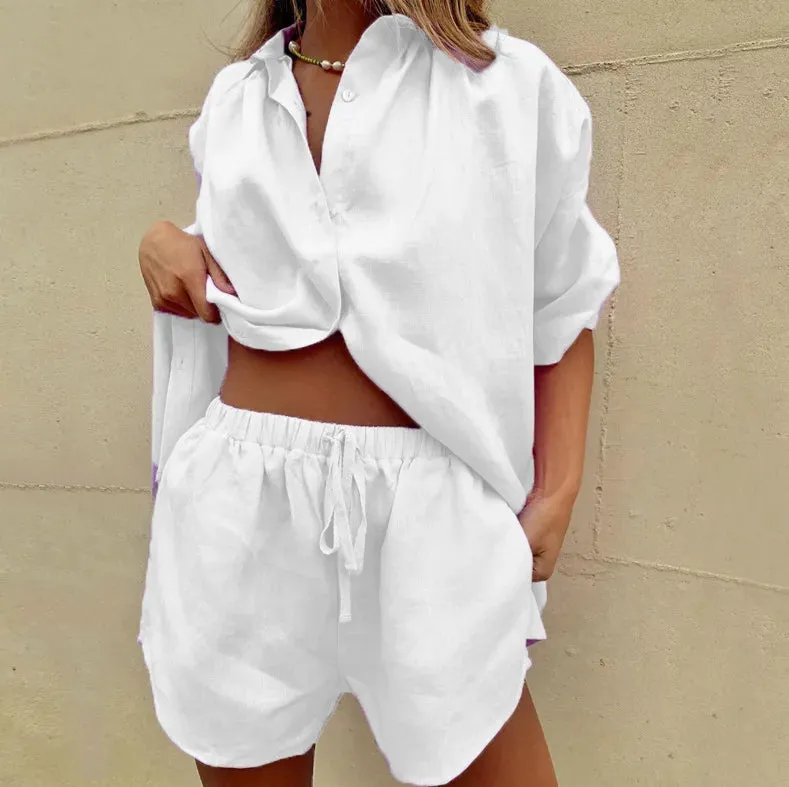 Women Short Sleeve Cotton Linen Set