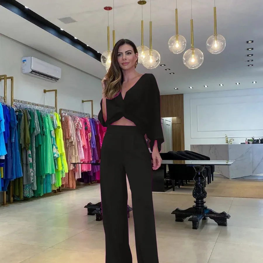 women's casual solid color cotton blend polyester patchwork pants sets