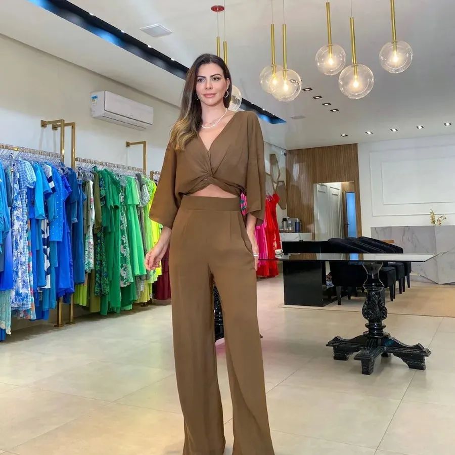 women's casual solid color cotton blend polyester patchwork pants sets