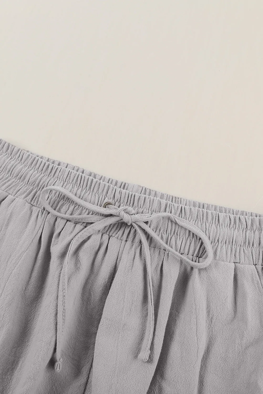 Women's Gray Drawstring Elastic Waist Pockets Long Straight Legs Pants