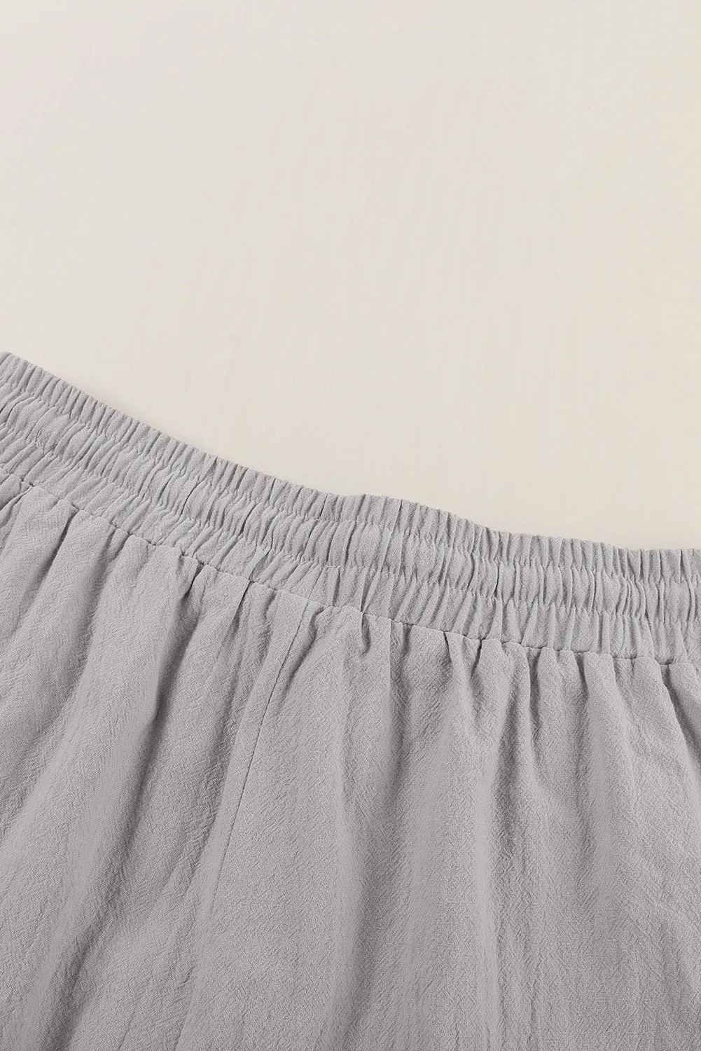 Women's Gray Drawstring Elastic Waist Pockets Long Straight Legs Pants