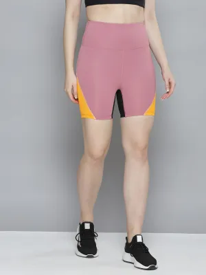 Women's Pink Solid Skinny Fit High-Rise Sports Shorts