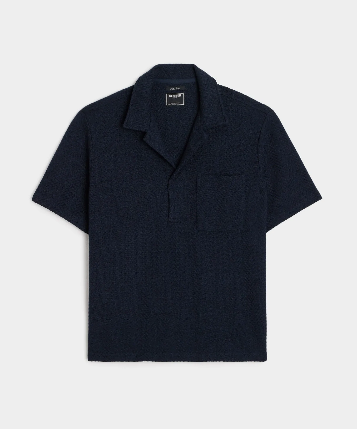 Wool Cotton Knit Herringbone Polo in Classic Navy