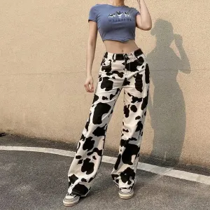 Y2K Jeans with Cowhide Pattern for Streetwear