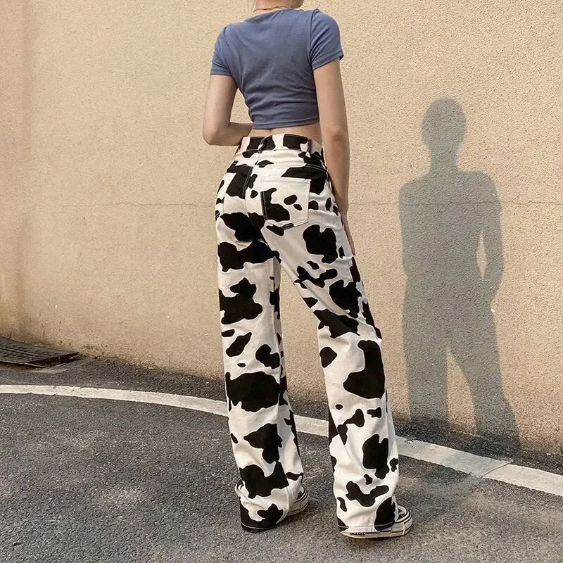 Y2K Jeans with Cowhide Pattern for Streetwear
