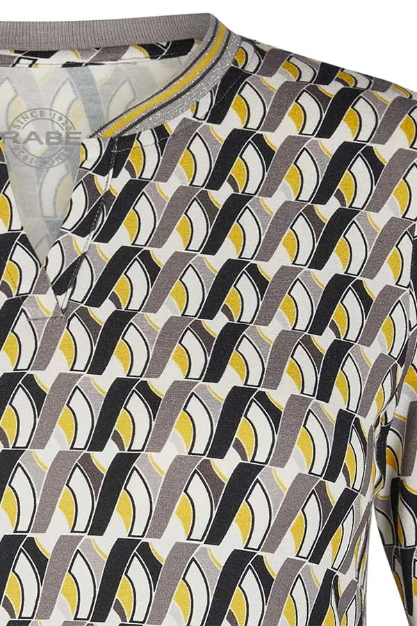 YELLOW GEOMETRIC PRINT V-NECK T-SHIRT