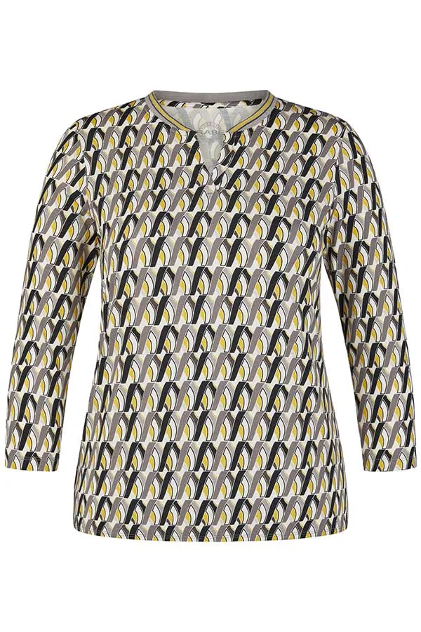 YELLOW GEOMETRIC PRINT V-NECK T-SHIRT