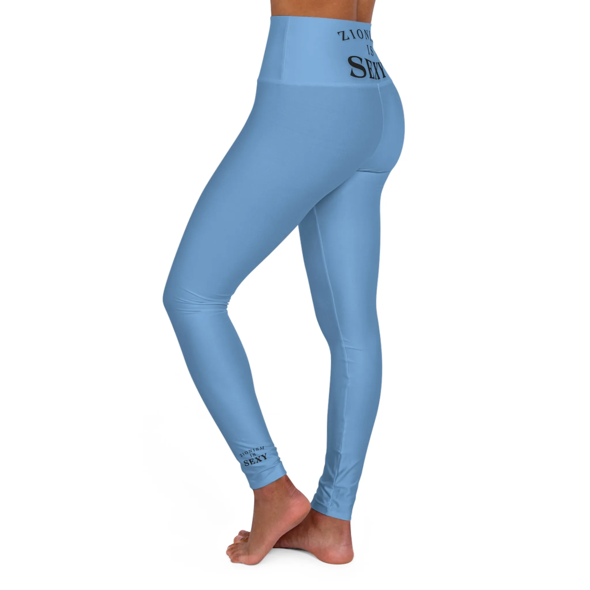 Zionism Is Sexy Curve Black on Blue High Waisted Yoga Leggings